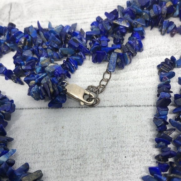 VINTAGE Lapis Lazuli Sterling Silver Pendant Statement Necklace Signed - Picture 5 of 7